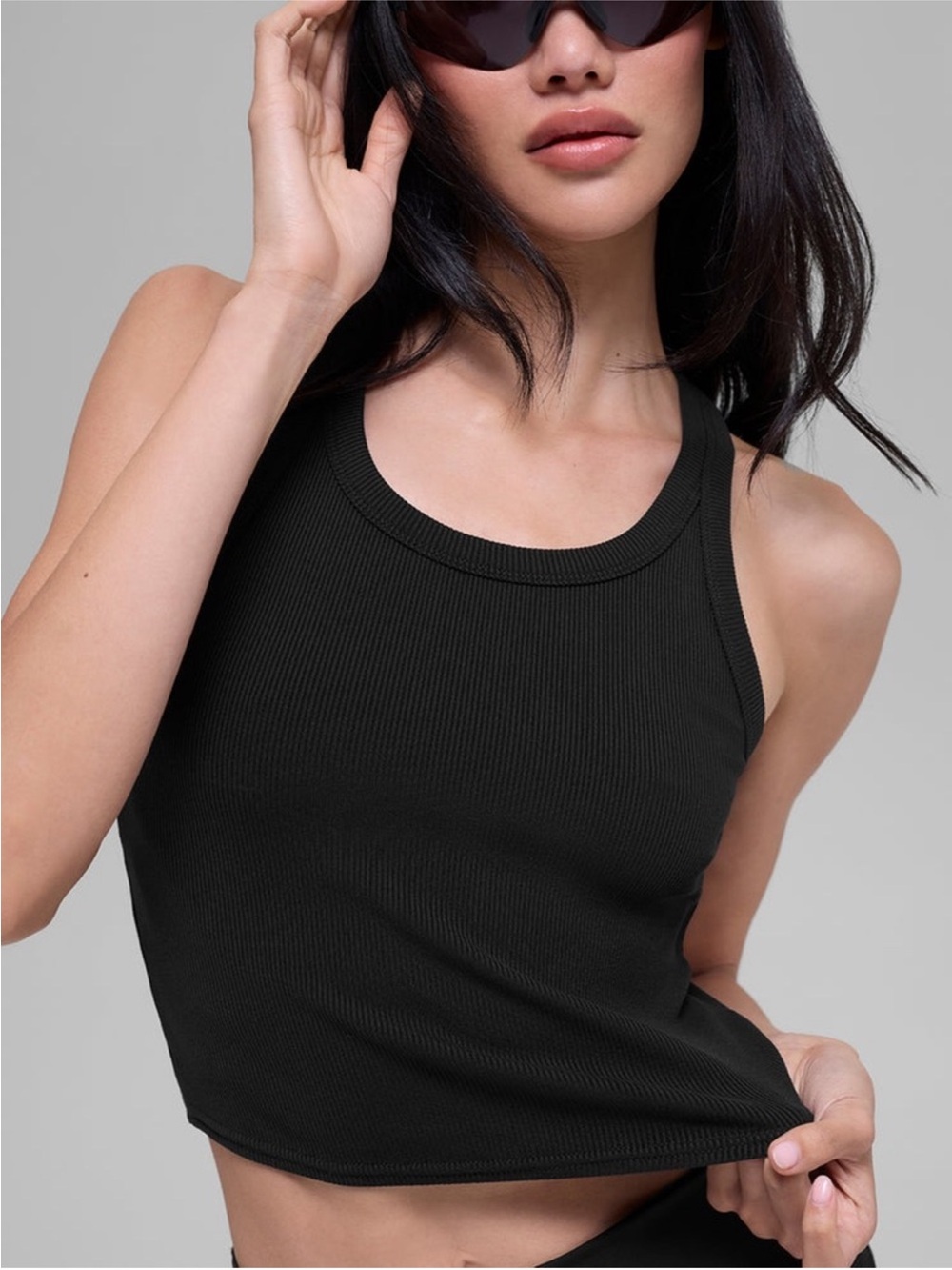 Alo Yoga Goddess Ribbed Go-To Crop Tank Top Black Sz S W2737R